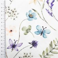 92081-Vorhangstoff-Dekostoff-Leinenstruktur-Ellmau-Blumen-Schmetterling-weiss-bunt-1-40m-Breite-IMG-4217.jpg Vorhangstoff mit Leinenstruktur, weißer Hintergrund, bunt bedruckt mit Schmetterlingen und zarten Blumen in Aquarelloptik für dekorative Anwendungen - mit Massband