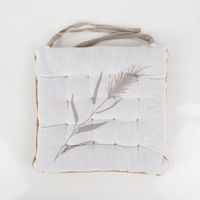 Sitzkissen 38x38x4cm – Weiß mit Pampasgras-Druck & Keder Vollansicht