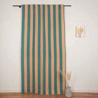 Vorhang aus der SCHÖNER LEBEN Kollektion, maßgefertigt, mit breiten Streifen in Apricot und Grün, handgenäht nach individuellem Wunschmaß - zugezogen am Fenster
