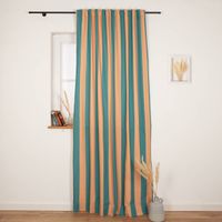 92129-Vorhang-Streifen-apricot-gruen-mit-Smok-Schlaufenband-245x130cm--HxB--oder-Wunschmass-von-SCHoeNER-LEBEN--IMG-6090-Bearbeitet.jpg Vorhang aus der SCHÖNER LEBEN Kollektion, maßgefertigt, mit breiten Streifen in Apricot und Grün, handgenäht nach individuellem Wunschmaß - halboffen am Fenster