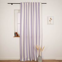 92138-Vorhang-Streifen-flieder-ecru-mit-Smok-Schlaufenband-245x130cm--HxB--oder-Wunschmass-von-SCHoeNER-LEBEN--IMG-5810-Bearbeitet.jpg Langer Vorhang mit senkrechten Streifen in Flieder und Ecru, aus Baumwolle, blickdicht und handgenäht, ideal für individuelle Maßanfertigung - halb geöffnet am Fenster