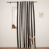 92144-Vorhang-Streifen-schwarz-ecru-mit-Smok-Schlaufenband-245x130cm--HxB--oder-Wunschmass-von-SCHoeNER-LEBEN--IMG-6054-Bearbeitet.jpg Vorhang aus der SCHÖNER LEBEN Kollektion, maßgefertigt, mit breiten vertikalen Streifen in Schwarz und Ecru, handgenäht nach individuellem Wunschmaß - halboffen am Fenster