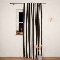 92144-Vorhang-Streifen-schwarz-ecru-mit-Smok-Schlaufenband-245x130cm--HxB--oder-Wunschmass-von-SCHoeNER-LEBEN--IMG-6063-Bearbeitet.jpg Vorhang aus der SCHÖNER LEBEN Kollektion, maßgefertigt, mit breiten vertikalen Streifen in Schwarz und Ecru, handgenäht nach individuellem Wunschmaß- bei Nacht am Fenster