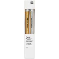 Verpacktes Mini-Bleistiftset von Rico Design in Gold und Silber mit Radiergummi – 2er-Set, 10 cm