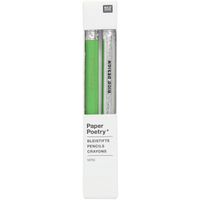 Verpacktes Mini-Bleistiftset von Rico Design in Grün und Silber mit Radiergummis – 2er-Set, 10 cm.