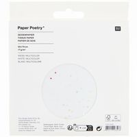 Verpackung des Seidenpapiers mit Hotfoil Punkten von Paper Poetry, Rück-Ansicht mit Etikett und Vorschaukreis