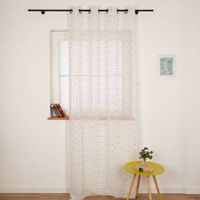 92205-oesenvorhang-Voile-Laengsstreifen-Puenktchen-weiss-135x260cm-IMG-4975-Bearbeitet.jpg Transparenter Ösenvorhang aus Voile in Weiß mit feinen Längsstreifen und kleinen bunten Pünktchen, leicht und luftdurchlässig für helle Räume - halb offen Vollansicht