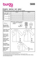 Burda Schnittmuster 5688 Damen Mantel Schnittübersicht