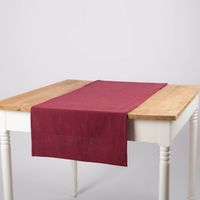Tischläufer aus Leinen mit Baumwollanteil in einfarbigem Beerenton, Größe 40x160 cm, dekorativ auf einem Holztisch arrangiert - Vollansicht