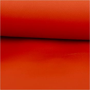 Strapazierfähiges Polsterkunstleder in intensivem Orange mit feiner Struktur und leichtem Metallic-Glanz, vielseitig einsetzbar für kreative Näh- und Polsterprojekte - ausgerollt und glatt liegend