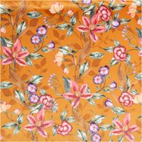 92244-Samt-Stoff-Polsterstoff-Vorhangstoff-Lilium-Blumen-ocker-gelb-1-40m-Breite-IMG-5887.jpg Samtstoff in warmem Ockergelb mit großem Blumenmuster: rote Lilien, violette Blüten und grüne Blätter, weich, edel und polsterfähig - Vollansicht