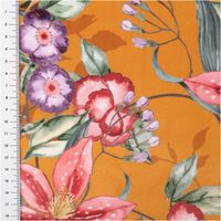 92244-Samt-Stoff-Polsterstoff-Vorhangstoff-Lilium-Blumen-ocker-gelb-1-40m-Breite-IMG-5891.jpg Samtstoff in warmem Ockergelb mit großem Blumenmuster: rote Lilien, violette Blüten und grüne Blätter, weich, edel und polsterfähig - mit Massband