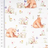 92252-Baumwollstoff-Digitaldruck-Baer-und-Hase-weiss-1-40m-Breite-IMG-5693.jpg Baumwollstoff in Weiß mit digital gedrucktem Motiv aus braunen Bären, weißen Hasen, bunten Schmetterlingen und zarten Blumen in natürlichen Farben - mit Massband