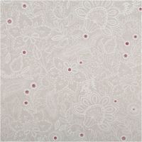 Dekostoff aus fester Baumwolle in Naturbeige mit weißen floralen Ornamenten, verziert durch kleine rote Akzente, robust, polsterfähig und vielseitig einsetzbar - Vollansicht