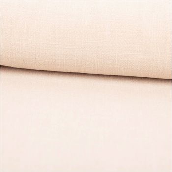 Leinen-Baumwollstoff in hellem Beige, stone-washed mit leicht verwaschener Oberfläche und natürlicher, dezent strukturierter Wirkung - ausgerollt und glatt liegend
