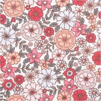 92323-Tischdeckenstoff-abwaschbar-Baumwollstoff-beschichtet-Enduit-Brigitte-Blumen-weiss-rosa-1-45m-Breite-IMG-5875.jpg Beschichteter Baumwollstoff in Weiß mit dichtem Blumenmuster in Rosa, Rot und Apricot, ergänzt durch grüne Blätter, abwaschbar und ideal für Tischdecken - Nahaufnahme