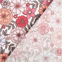 92323-Tischdeckenstoff-abwaschbar-Baumwollstoff-beschichtet-Enduit-Brigitte-Blumen-weiss-rosa-1-45m-Breite-IMG-5878.jpg Beschichteter Baumwollstoff in Weiß mit dichtem Blumenmuster in Rosa, Rot und Apricot, ergänzt durch grüne Blätter, abwaschbar und ideal für Tischdecken - mit Rueckseite