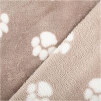 Weicher Fleece-Stoff in Beige mit regelmäßigem Muster aus weißen Pfotenabdrücken, kuschelig, pflege - leicht und ideal für Decken oder Tierzubehör - mit Rueckseite