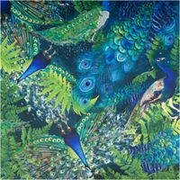 92426-Samtstoff-Pfau-blau-gruen-----Digitaldruck-mit-leuchtendem-Design-IMG-6720.jpg Samtstoff mit prachtvollem Digitaldruck: detailreiche Pfauen in schimmerndem Blau und Grün, umgeben von leuchtend grünen Farnblättern, edel und dekorativ - Vollansicht