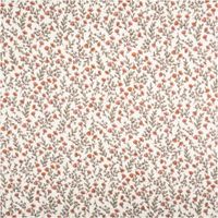 Baumwoll-Musselin in Beige mit feinem Allover-Muster: kleine rote und orange Blumen mit grünen Blättern, luftig, leicht und verspielt - Vollansicht