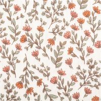 92454-Musselin-Stoff-Baumwolle-Madeleine-Mini-Blumen-Blaetter-beige-1-30m-Breite-IMG-6729.jpg Baumwoll-Musselin in Beige mit feinem Allover-Muster: kleine rote und orange Blumen mit grünen Blättern, luftig, leicht und verspielt - Detailaufnahme