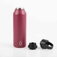 Trinkflasche Runbott MII 600ml in Pomegranate-Rot, BPA-frei, geschmacksneutral, auslaufsicher und doppelwandig isoliert mit schwarzem Deckel und praktischem Tragehenkel - mit Deckeln