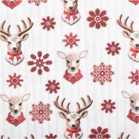 92509-Baumwollstoff-Popeline-Digitaldruck-Weihnachtsstoff-Cerbiche-Hirsche-ecru-rot-1-47m-Breite-IMG-7224.jpg Baumwoll-Popeline mit Digitaldruck, Weihnachtsstoff in ecru, rote Schneeflocken und Hirschköpfe mit Geweih oder Schleifen, festliches Design - Nahaufnahme