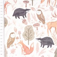 92520-Sweatstoff-aus-Baumwolle-Digitaldruck-Forest-Animals-offwhite-1-48m-Breite-IMG-7218.jpg Sweatstoff mit Digitaldruck, Motiv Waldtiere wie Fuchs, Dachs und Reh in Naturtönen, auf offwhite Hintergrund mit Bäumen, Blättern und Eicheln - mit Massband