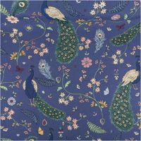 92527-Gobelin-Premium-Dekostoff-Peacock-Garden-Dream-Pfau-Blumenranken-blau-1-4m-Breite-IMG-7707.jpg Gobelin Premium Dekostoff blau mit detailreichen Pfauen, Blumenranken, Blättern und Schmetterlingen, reich verziert, edler floraler Tierprint - Vollansicht