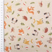 92535-Dekostoff-Halbpanama-Forest-Friend-Animal-Waldtiere-natur-1-4m-Breite-IMG-7641.jpg Naturfarbener Dekostoff Halbpanama mit Waldtier-Motiven wie Reh, Fuchs, Eule, Igel und Eichhörnchen, ergänzt durch Blätter, Pilze und kleine Insekten - mit Massband