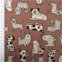 Dekostoff Halbpanama in Braun mit schwarz-weißen Hundeillustrationen im Wildlife Art Stil - mit Massband