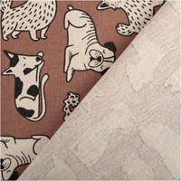 Dekostoff Halbpanama in Braun mit schwarz-weißen Hundeillustrationen im Wildlife Art Stil - mit Rueckseite