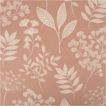 Dekostoff Halbpanama in Braun mit feinem weißen Blätter- und Gräsermotiv im Delicate Flora Branch Design - Vollansicht