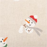 92541-Dekostoff-Weihnachtsstoff-Leinenlook-Xmas-Happy-Snowman-Schneemann-natur-weiss-1-4m-Breite-IMG-7647.jpg ekostoff Weihnachtsstoff im Leinenlook, naturfarben mit weißen Schneemännern in Mützen und Schals, teils mit Schneebällen oder Weihnachtskugeln verziert - Detailaufnahme