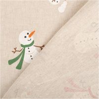 92541-Dekostoff-Weihnachtsstoff-Leinenlook-Xmas-Happy-Snowman-Schneemann-natur-weiss-1-4m-Breite-IMG-7651.jpg ekostoff Weihnachtsstoff im Leinenlook, naturfarben mit weißen Schneemännern in Mützen und Schals, teils mit Schneebällen oder Weihnachtskugeln verziert - mit Rueckseite