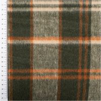 Weicher Jackenstoff mit gebürsteter Oberfläche im Karomuster. Farben: Grün, Grau, Orange und Weiß, klassisch kariert - mit Massband