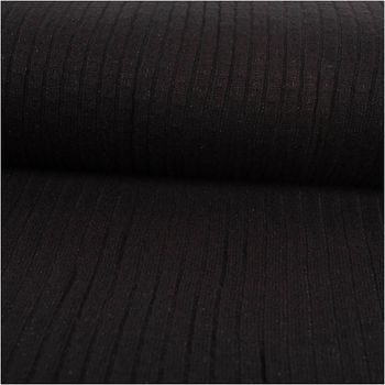 Strickstoff in Schwarz mit feinen silberfarbenen Glitzereffekten. Weich, elastisch und edel glänzend – ideal für festliche Kleidung und Accessoires - ausgerollt und glatt liegend