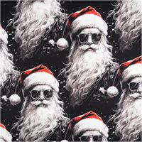 92594-Sweatstoff-Cool-Santa-schwarz-Weihnachtsstoff-angeraute-Innenseite-250g-qm-158cm-Breite-IMG-7505.jpg Schwarzer Sweatstoff mit großem Weihnachtsmann-Motiv: Santa mit langer weißer Bartmähne, roter Mütze und Sonnenbrille, cool und modern dargestellt, auf schwarzem Hintergrund mit Schneeflocken - Vollansicht