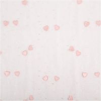 Transparenter Tüllstoff mit rosa Herzchen-Stickerei und feinen Glitzer-Details auf hellem Grund - Vollansicht