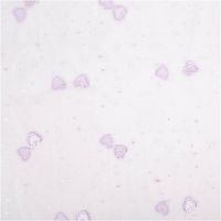 92602-Tuell-Stoff-Herzchen-Stickerei-und-Glitzer-lila-125cm-Breite-IMG-8517.jpg Transparenter Tüllstoff mit lila Herzchen-Stickerei und glitzernden Details auf hellem Grund - Nahaufnahme