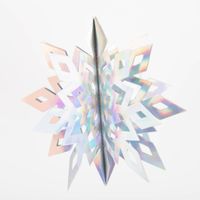 Silberne, irisierende 3D-Schneeflocken im Sechser-Set, präsentiert in verschiedenen Größen als festliche Dekoanhänger für Winter- und Weihnachtsdekoration - Detailaufnahme