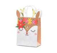 Geschenktüte Reh mit buntem Blumenkranz und goldenen Hörnern