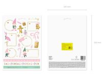 Rosa Weihnachtsaufkleber mit Wichteln und Geschenken als Sticker-Set in der Verpackung von vorne und hinten