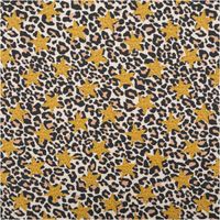 92660-Baumwollstoff-Popeline-Leo-mit-goldfarbigen-Glitzer-Sternen-1-50m-Breite-IMG-9007.jpg Baumwollstoff Popeline mit Leopardenmuster in Beige, Braun und Schwarz, verziert mit auffälligen goldfarbenen Glitzer-Sternen - Detailaufnahme