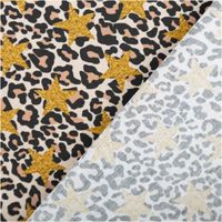 92660-Baumwollstoff-Popeline-Leo-mit-goldfarbigen-Glitzer-Sternen-1-50m-Breite-IMG-9011.jpg Baumwollstoff Popeline mit Leopardenmuster in Beige, Braun und Schwarz, verziert mit auffälligen goldfarbenen Glitzer-Sternen - mit Rueckseite