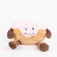 Niedliches Warmies® Donut-Wärmestofftier mit Hirse-Lavendelfüllung. Der kuschelige Donut mit rosa Guss und freundlichem Gesicht kann in der Mikrowelle erwärmt werden - Nahaufnahme