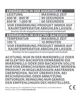 Erwärmungshinweise für Warmies See-Einhorn: Mikrowelle 600–800 W 90 Sek., 850–1.000 W 60 Sek.; Backofen 100 °C 10 Minuten, Sicherheitshinweise.
