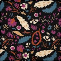 Teddy Stoff Plüsch ALIO mit Blumen- und Ornamentmuster in Schwarz, Lila, Blau und Cremefarben, flauschig-weiche Oberfläche, 1,50 m Breite - Vollansicht