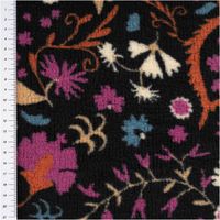 Teddy Stoff Plüsch ALIO mit Blumen- und Ornamentmuster in Schwarz, Lila, Blau und Cremefarben, flauschig-weiche Oberfläche, 1,50 m Breite - mit Massband