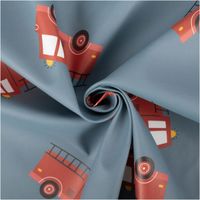 92788-Regenjackenstoff-Aqua-Protect-wasserdicht-soft-Feuerwehrautos-blau-145cm-Breite-IMG-9355.jpg Regenjackenstoff Aqua Protect in Blau mit weicher Oberfläche und Motiv aus roten Feuerwehrautos, wasserdicht, 145 cm Breite - kunstvoll eingedreht in Falten